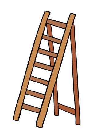 Cartoon vector illustration of wooden stepladder. Colored and black outlines.のイラスト素材