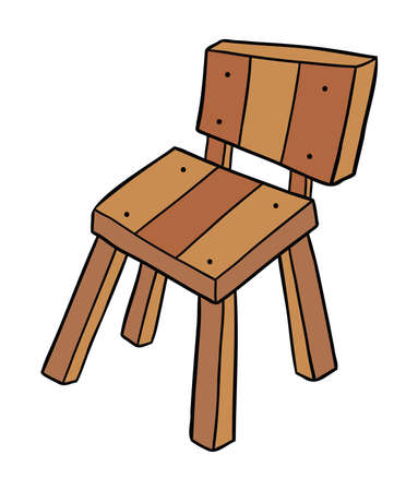Cartoon vector illustration of wooden chair. Colored and black outlines.のイラスト素材