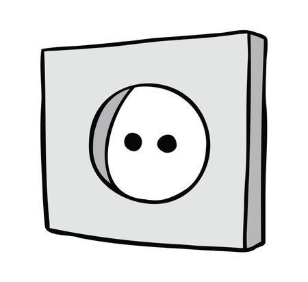 Cartoon vector illustration of electrical outlet. Colored and black outlines.