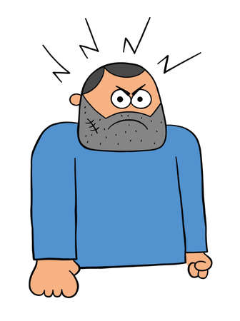 Cartoon angry bad man, vector illustration. Black outlined and colored.のイラスト素材