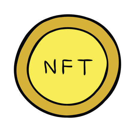 Cartoon vector illustration of NFT coin. Colored and black outlines.のイラスト素材