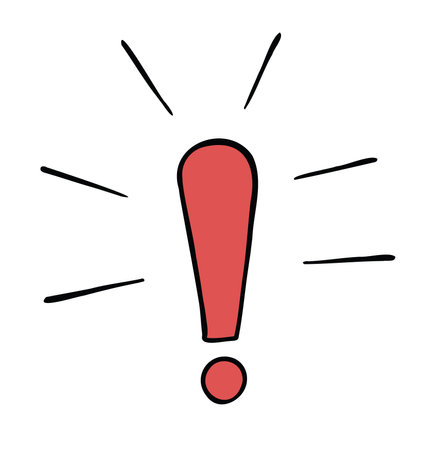 Cartoon vector illustration of exclamation mark. Colored and black outlines.のイラスト素材