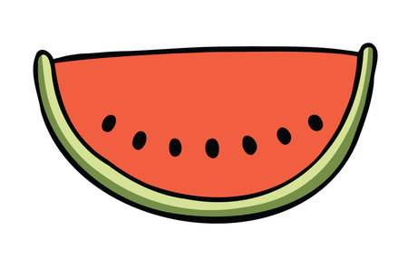 Cartoon vector illustration of a slice of watermelon. Colored and black outlines.のイラスト素材