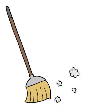 Cartoon vector illustration of broom and cleaning. Colored and black outlines.のイラスト素材