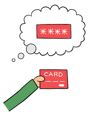 Cartoon vector illustration of forget credit card password. Colored and black outlines.のイラスト素材