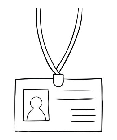 Cartoon vector illustration of id card. Black outlined and white colored.のイラスト素材