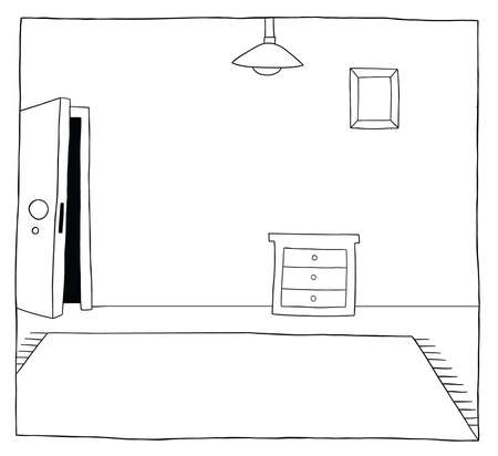 Cartoon vector illustration of a room of the house. Black outlined and white colored.のイラスト素材
