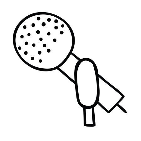 Cartoon vector illustration of microphone. Black outlined and white colored.のイラスト素材