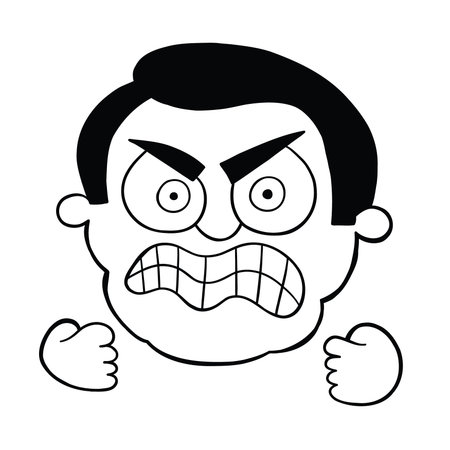 Cartoon man is very angry, vector illustration. Black outlined and white colored.のイラスト素材