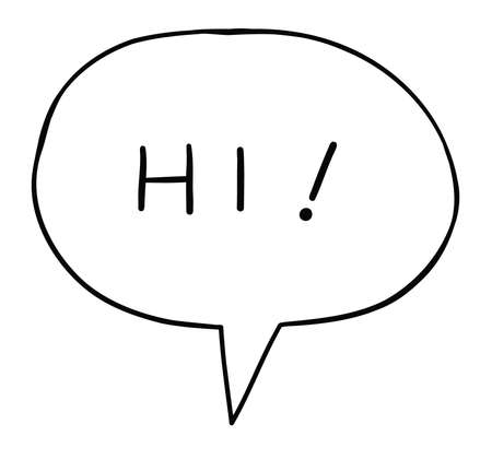 Cartoon hi speech bubble, vector illustration. black outline.のイラスト素材