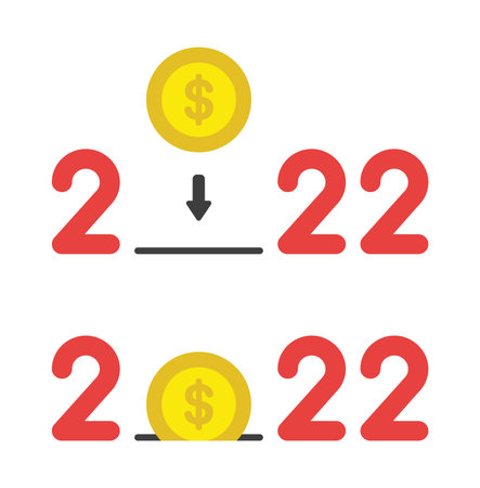 New year 2022 vector concept, dollar coin and save money. Flat color style.のイラスト素材