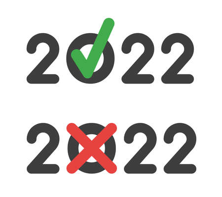 New year 2022 vector concept, with check mark and x mark, approve and reject. Flat color style.のイラスト素材