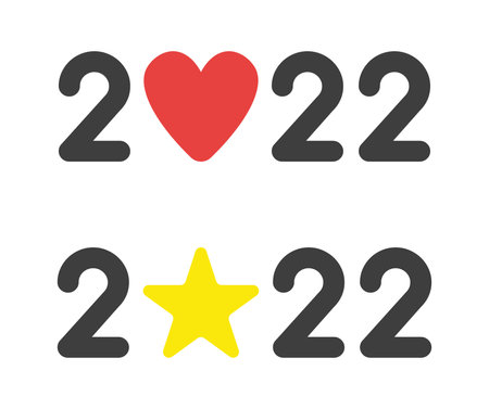 New year 2022 vector concept, heart and star instead of zero. Flat color style.のイラスト素材