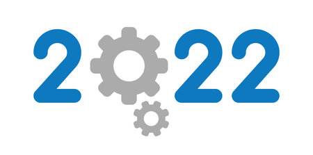 New year 2022 vector concept, spinning gears instead of zero. Flat color style.