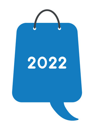 New year 2022 vector concept, shopping bag speech bubble. Flat color style.のイラスト素材