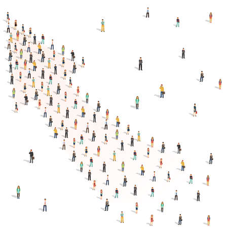 People gathered on a road. People going in the same direction. People gathered for a purpose. People who became a group. Large group of people. People who have been successful in their goals.のイラスト素材