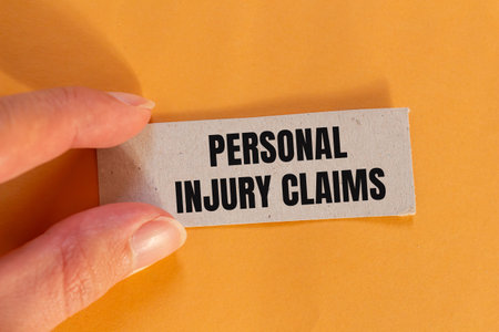 Personal injury claims message written on ripped paper piece with orange background. Conceptual personal injury claims symbol. Copy space.の写真素材