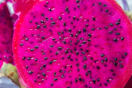 Closeup of sliced dragon fruitの写真素材