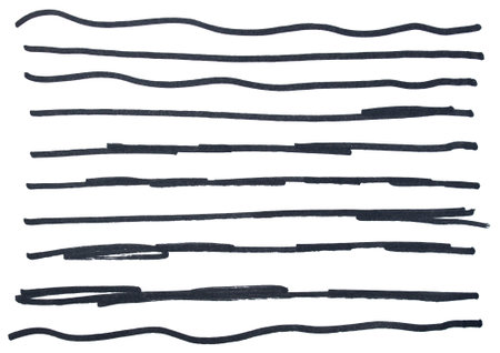 Set of black hand drawn marker pen stroke line isolated on white background design element doodle...