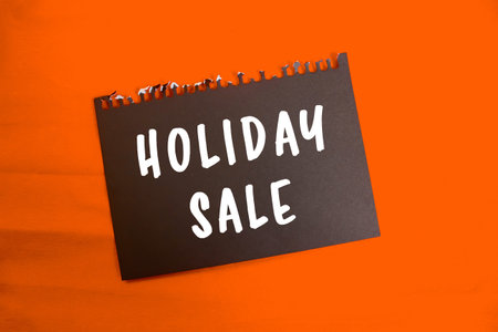 Holiday Sale message written on torn torn paper background. Conceptual Holiday Sale symbol. Copy space.の写真素材