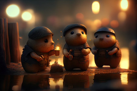 This art portfolio shows a whimsical world of little beaver people living in a picturesque village named Otterbanks. The images are rendered with a beautiful bokeh effect.の素材