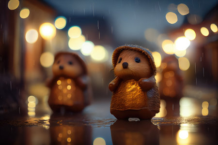 This art portfolio shows a whimsical world of little beaver people living in a picturesque village named Otterbanks. The images are rendered with a beautiful bokeh effect.の素材