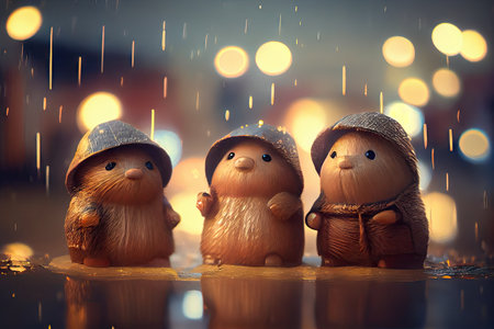 This art portfolio shows a whimsical world of little beaver people living in a picturesque village named Otterbanks. The images are rendered with a beautiful bokeh effect.の素材