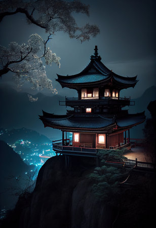 This art portfolio showcases the breathtaking beauty and grandeur of Tianmen Mountain's Buddhist temples in multiple weather conditions.の素材