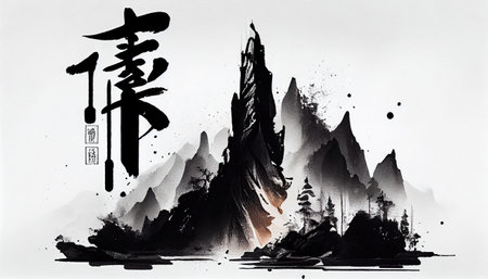 "Zen Brushstrokes" is a portfolio featuring minimalist calligraphy of the flowing ink design. With different east asian themes, this captures the essence of peace and tranquility.の素材