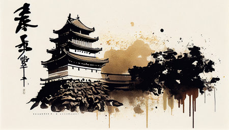 "Zen Brushstrokes" is a portfolio featuring minimalist calligraphy of the flowing ink design. With different east asian themes, this captures the essence of peace and tranquility.の素材