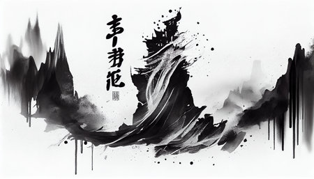 "Zen Brushstrokes" is a portfolio featuring minimalist calligraphy of the flowing ink design. With different east asian themes, this captures the essence of peace and tranquility.の素材
