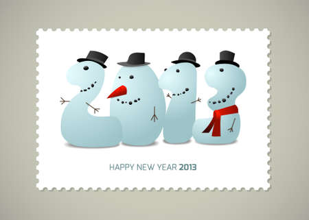 Postage stamp Happy new  year, cartoon illustrationのイラスト素材