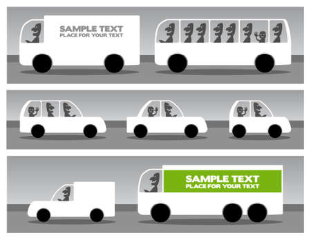White silhouettes of cars, black and white illustrations with place for your textのイラスト素材