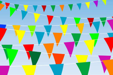 Colored flags, triangular flags on ropeのイラスト素材