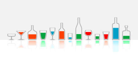 Bottles and glasses, background illustrationのイラスト素材