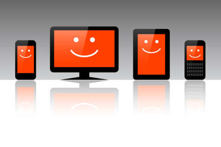 Computers, tablets and phones with a smileのイラスト素材