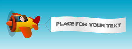 Old airplane with banner, cartoon illustration, place for your textのイラスト素材