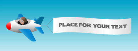 Airplane With Banner Cartoon Illustration Place For Your Text