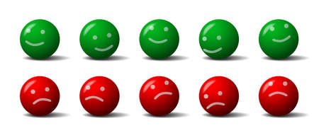 Green and red balls with a smile and frownのイラスト素材