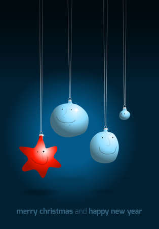 Hanging Christmas ornaments, dark Christmas vector illustrationのイラスト素材