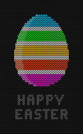 Knitted striped Easter egg, Easter greeting card, vector illustrationのイラスト素材