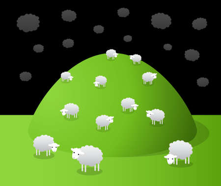 Hill on which sheep graze,  cartoon illustrationのイラスト素材