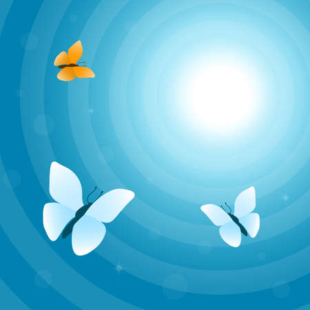 Flying butterflies in the sky, vector illustration in blue toneのイラスト素材
