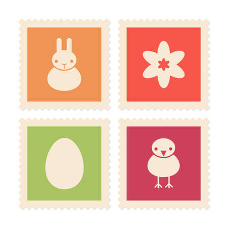Postage stamps with Easter and spring symbols, vector iconsのイラスト素材