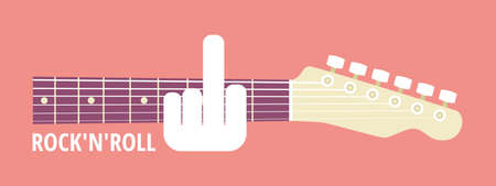 Rocknroll, rock guitar, obscene gesture guitarist, cartoon vector illustration, flat styleのイラスト素材