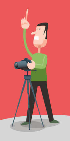 Photographer at work with a tripod, vector cartoon illustration,の写真素材