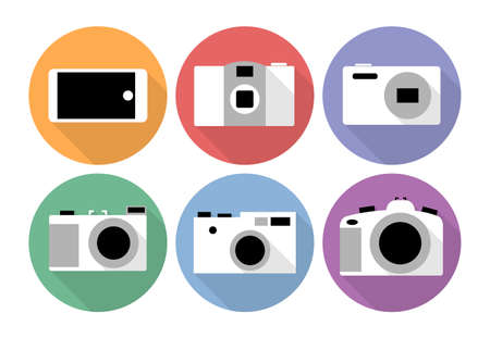 Six photographic equipment, set of circle vector icons, flat designの写真素材