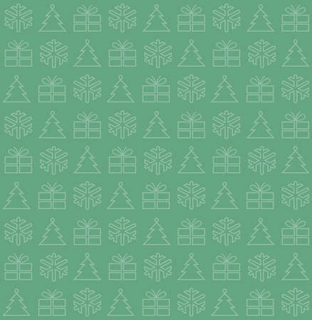 Seamless background with Christmas motifs, vector illustration, on greenのイラスト素材
