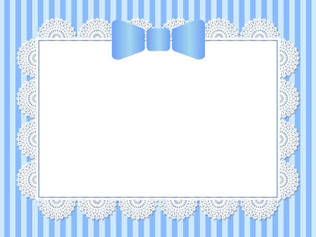 Rectangle lace frame on blue stripes. Vector illustration.のイラスト素材