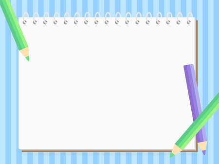 Background illustration of a sketchbook and color pencils. Vector illustration.のイラスト素材